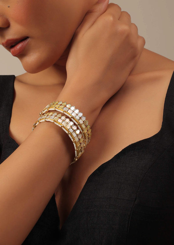 Gold Finish Jadau Kundan Kadas With Synthetic Stones