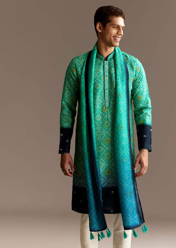 Green Bandhani Kurta Set With Dupatta