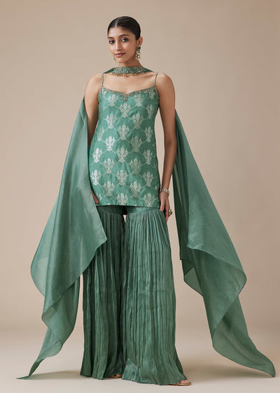 Green Brocade Kurta Palazzo Suit Set