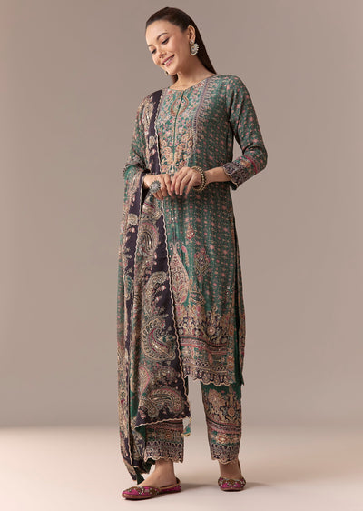 Green Indie Printed Kurta Set With Pant And Dupatta