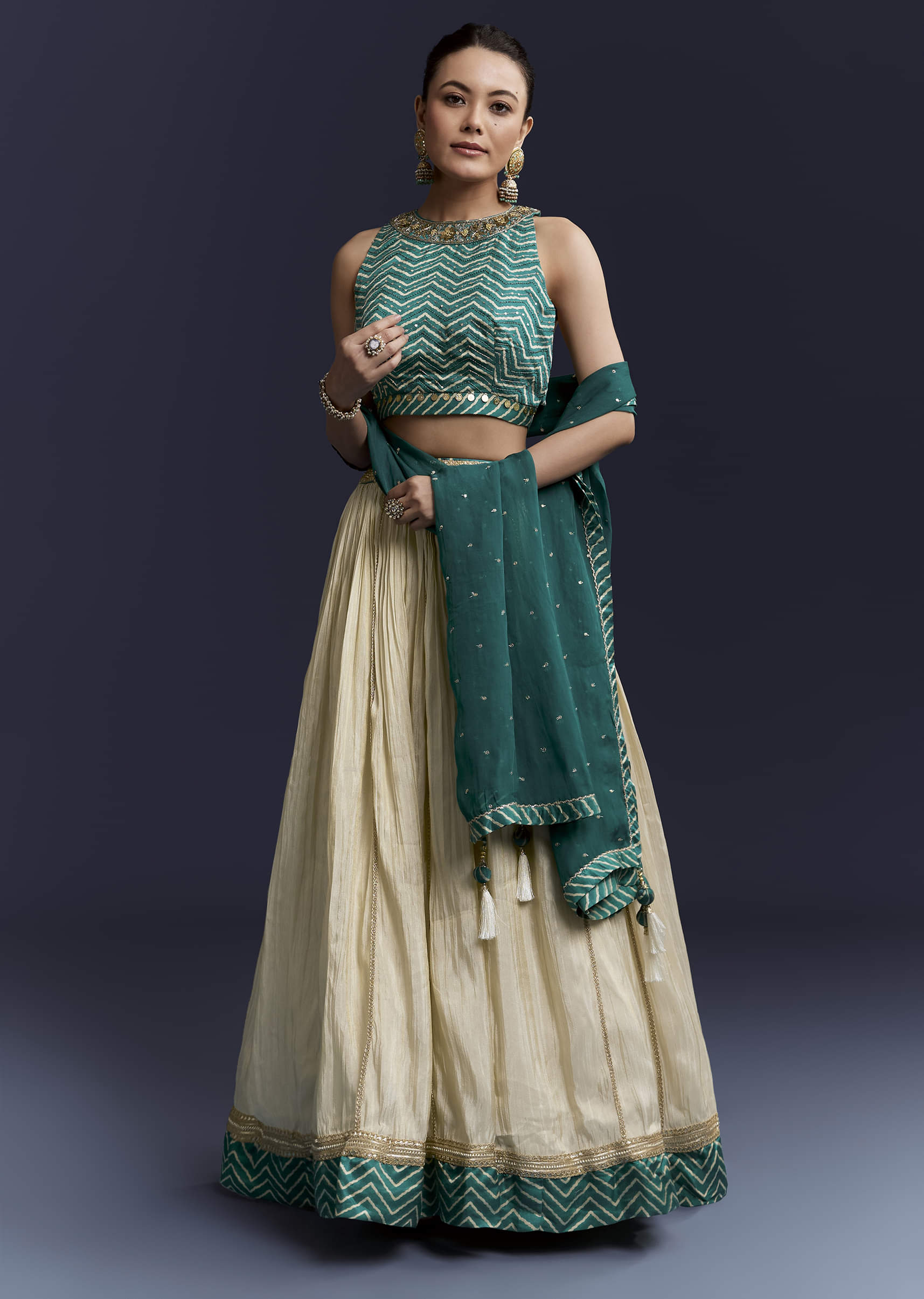 green-satin-bridesmaid-lehenga-with-hand-dyed-chevron-print-choli-sg345083-1.jpg