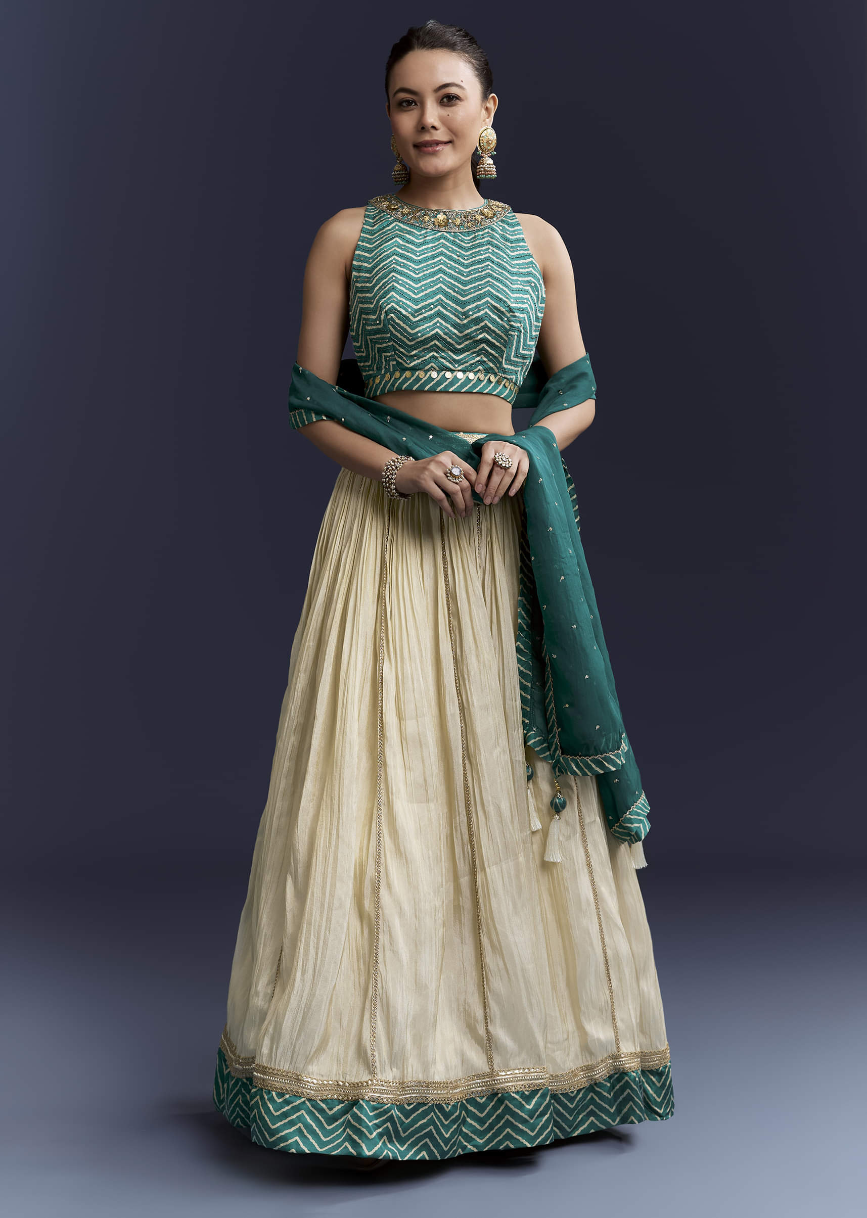 green-satin-bridesmaid-lehenga-with-hand-dyed-chevron-print-choli-sg345083-4.jpg