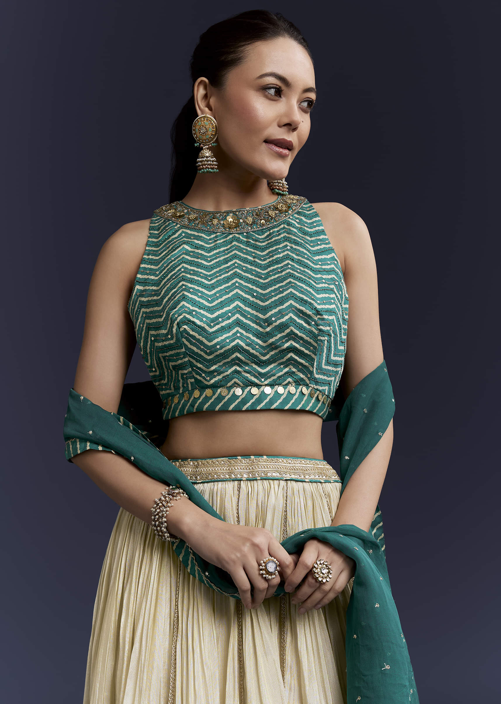 green-satin-bridesmaid-lehenga-with-hand-dyed-chevron-print-choli-sg345083-5.jpg