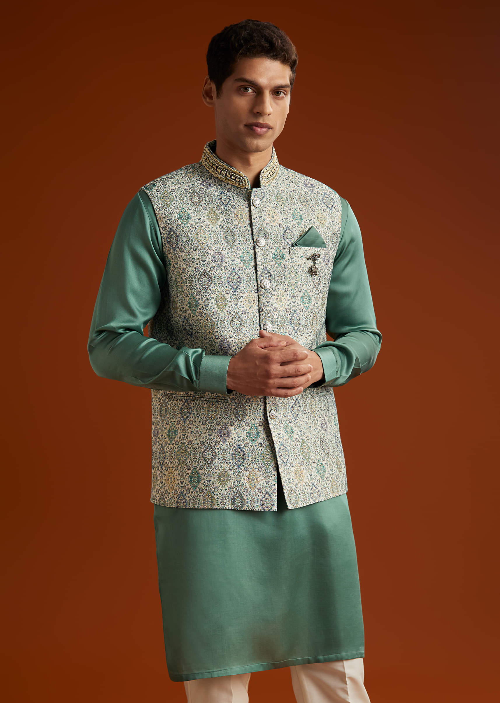green-silk-kurta-jacket-set-for-men-with-geometric-jaal-print-sg332908-4.jpg