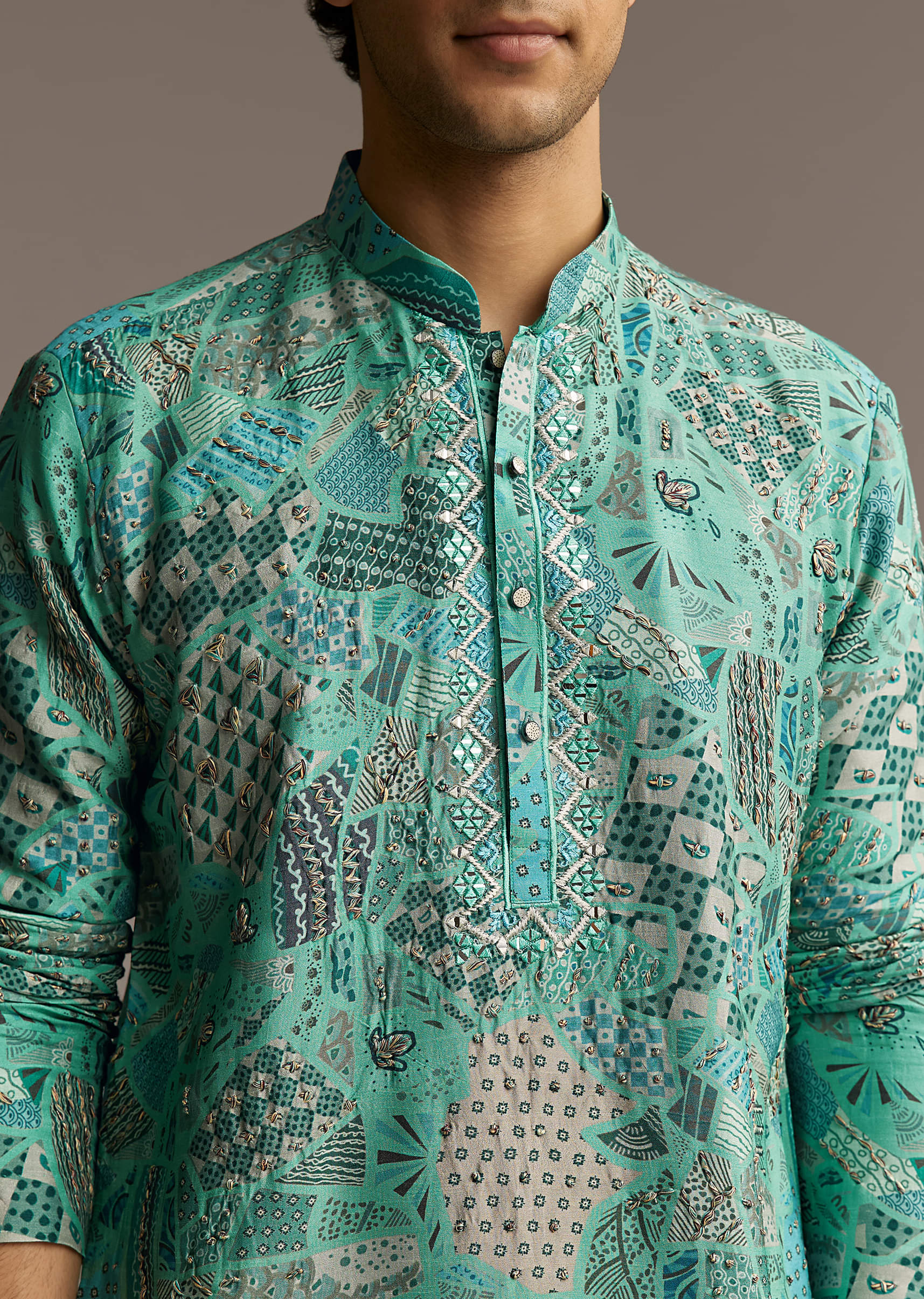 green-silk-printed-kurta-set-for-men-with-mirror-work-sg321788-2.jpg