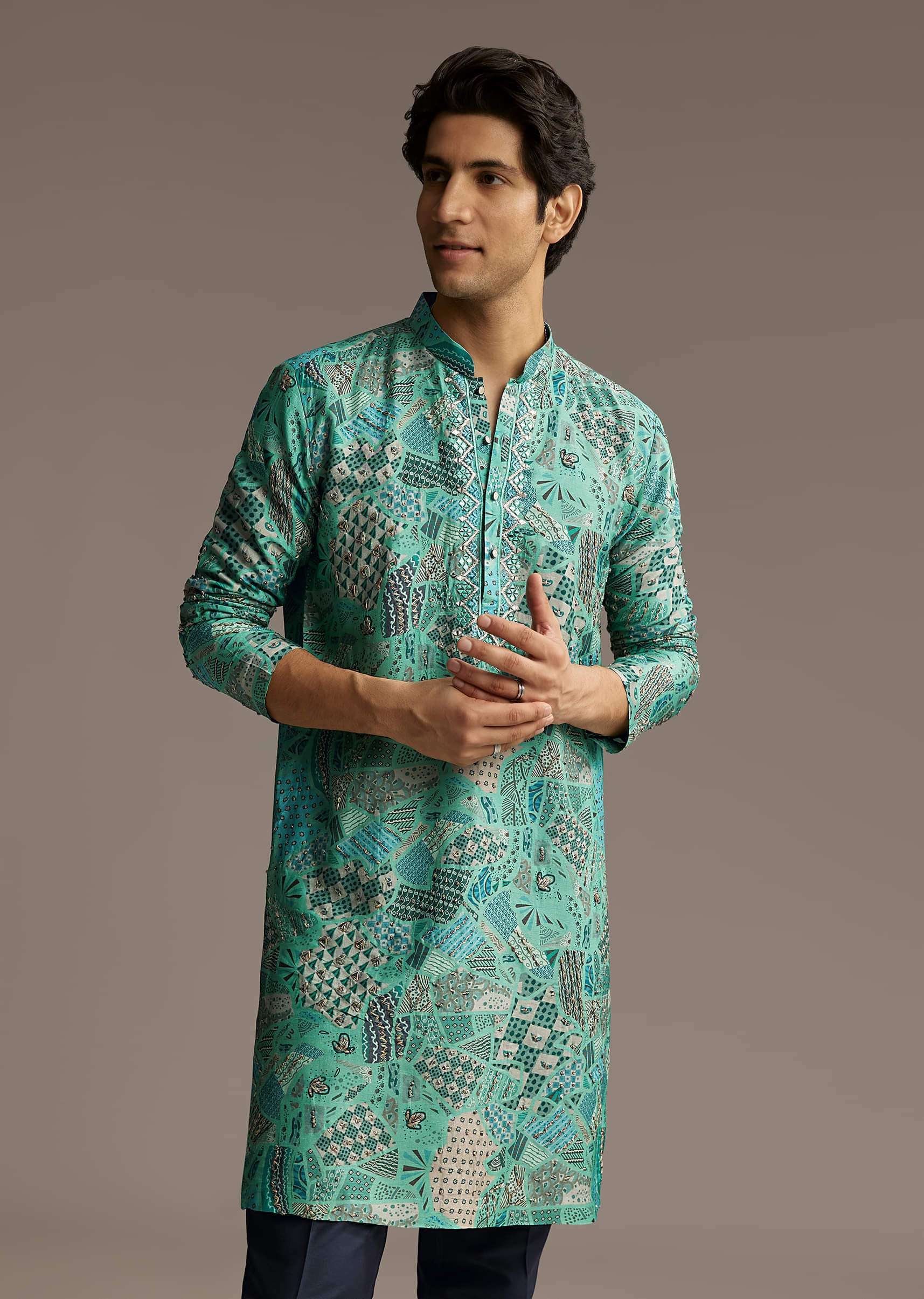 green-silk-printed-kurta-set-for-men-with-mirror-work-sg321788-4.jpg