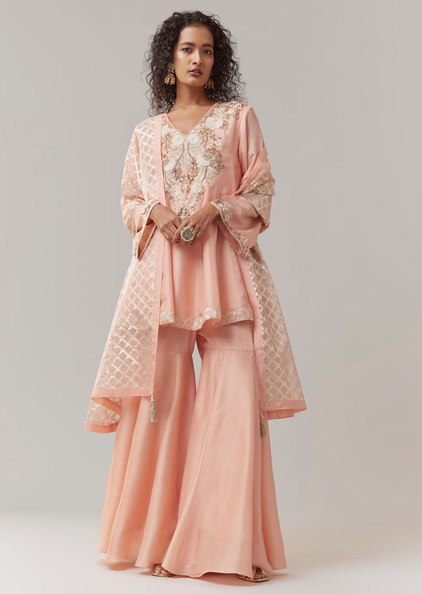 Green Silk Sequin Work Kurta Sharara Set