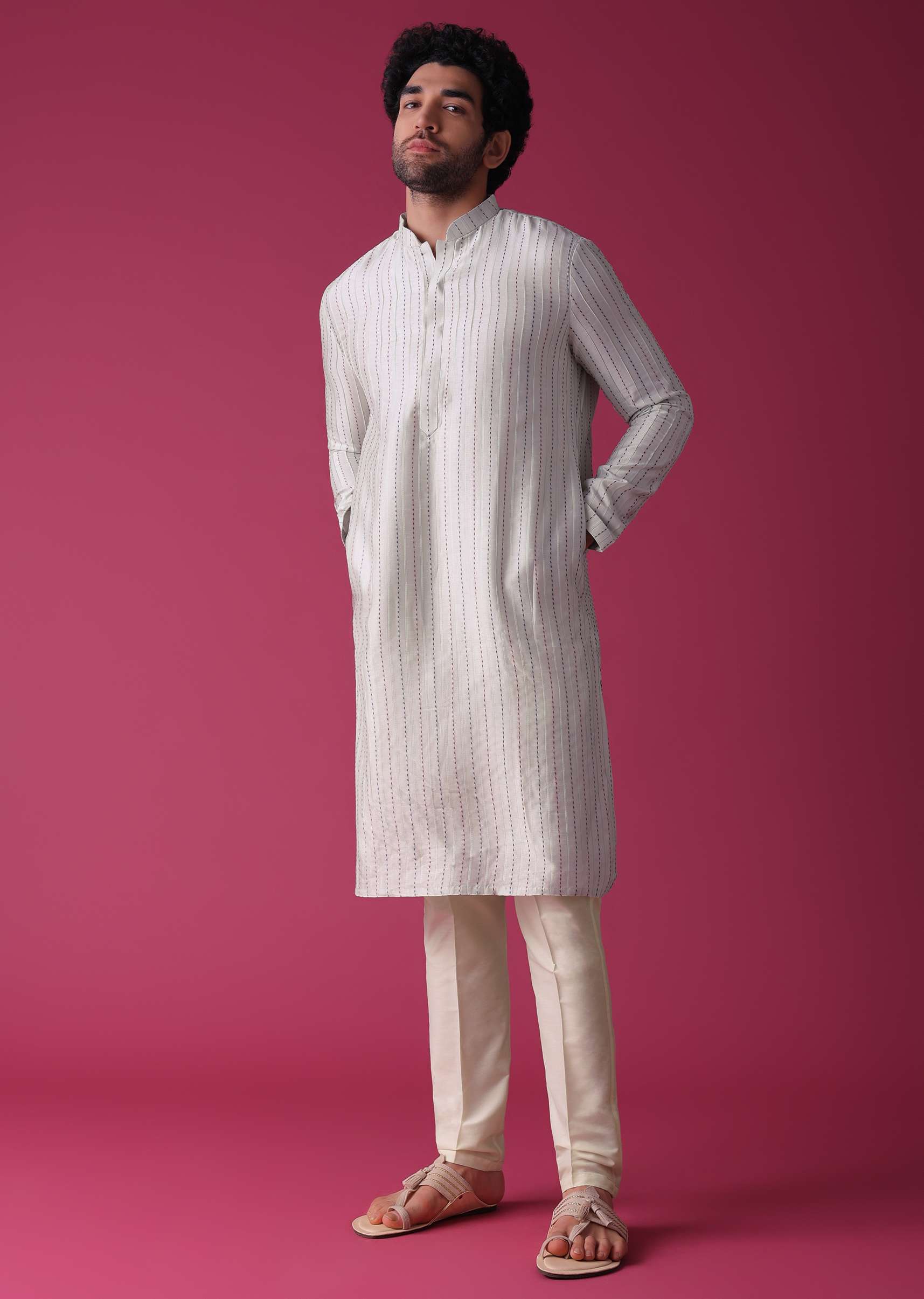 Green jacket kurta set in art silk by KALKI Fashion