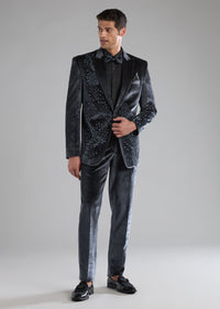 Grey Velvet Tuxedo with Cutdana Work