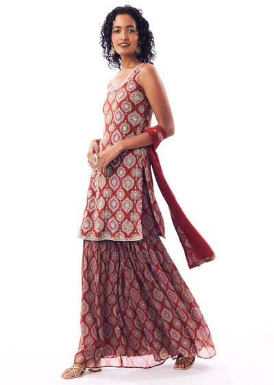 Maroon Printed Sharara Suit