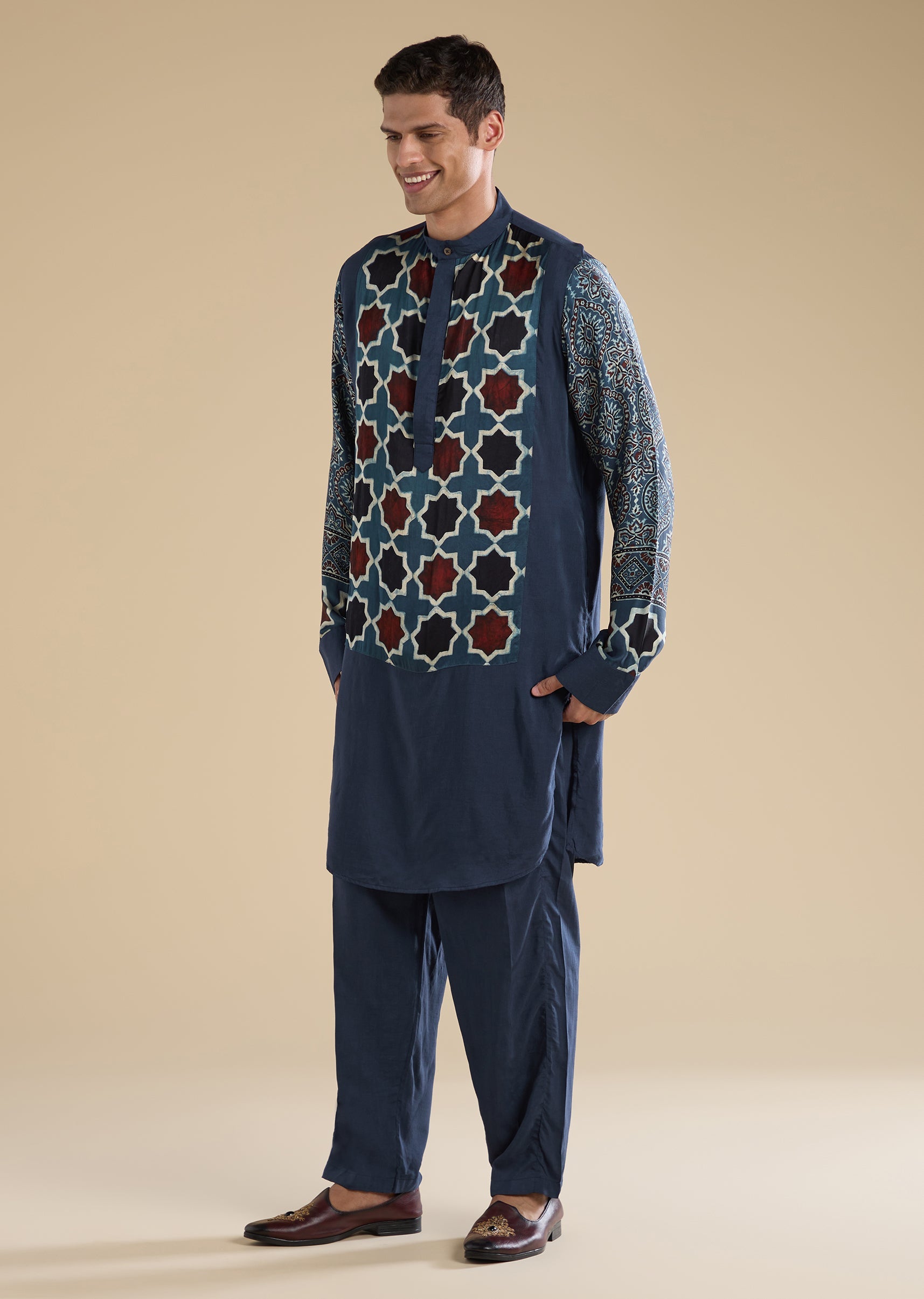 Indigo Ajrakh Printed Kurta Set