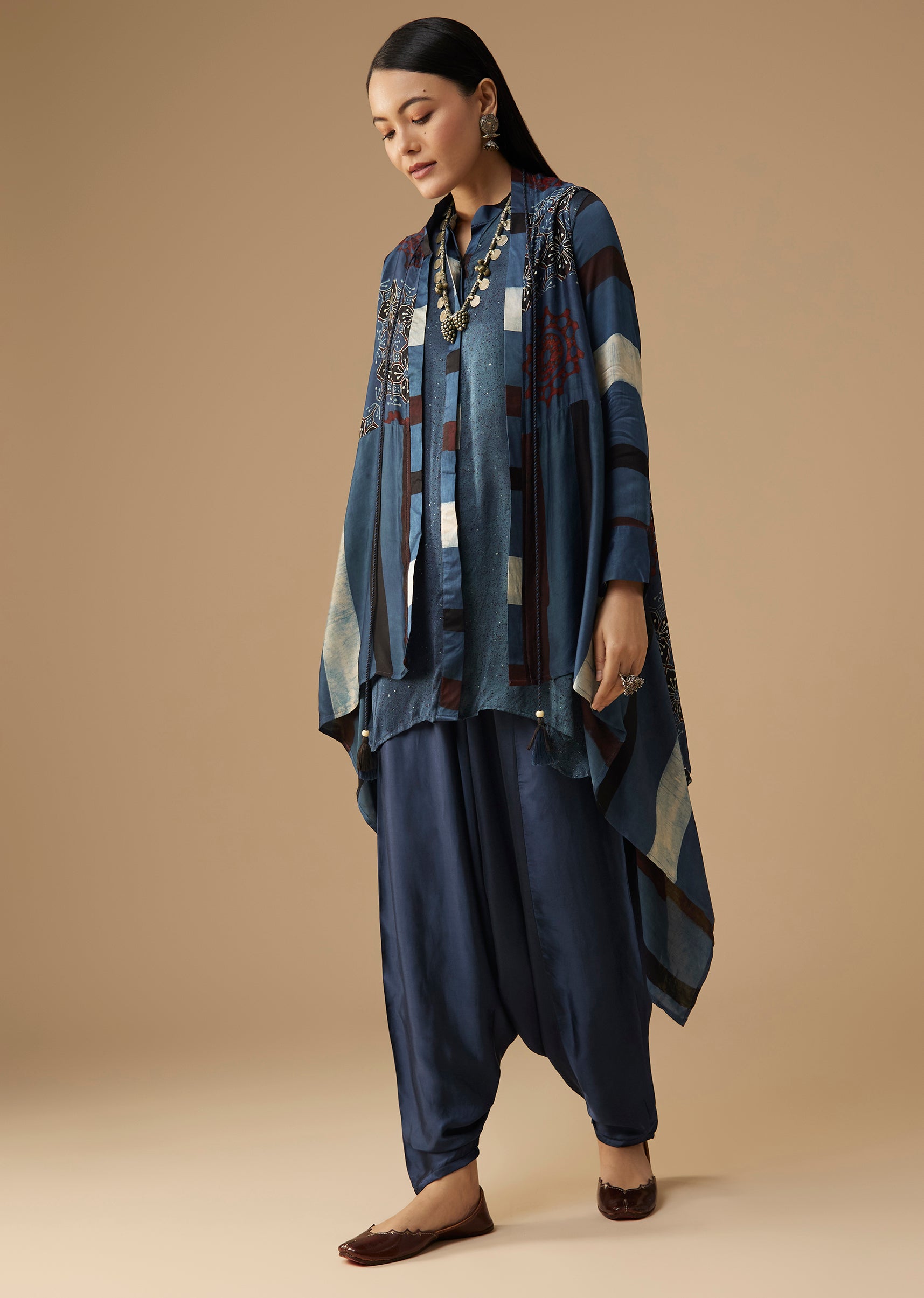 Indigo Hand Dyed Ajrakh Jacket and Dhoti Set