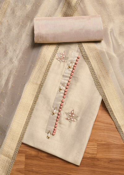 Ivory Crepe Unstitched Suit With Dupatta