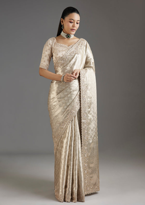 Ivory Gold Tissue Saree With Embroidered Blouse
