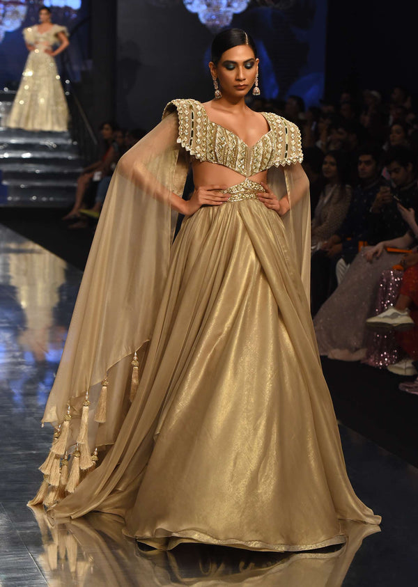 Champagne Gold Akasia Gown With Tassel Wing Cape Sleeves - NOOR 2022