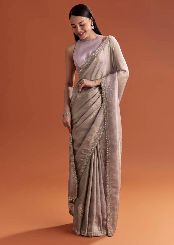 Lavender Satin Saree With Sequin And Bead Embroidery