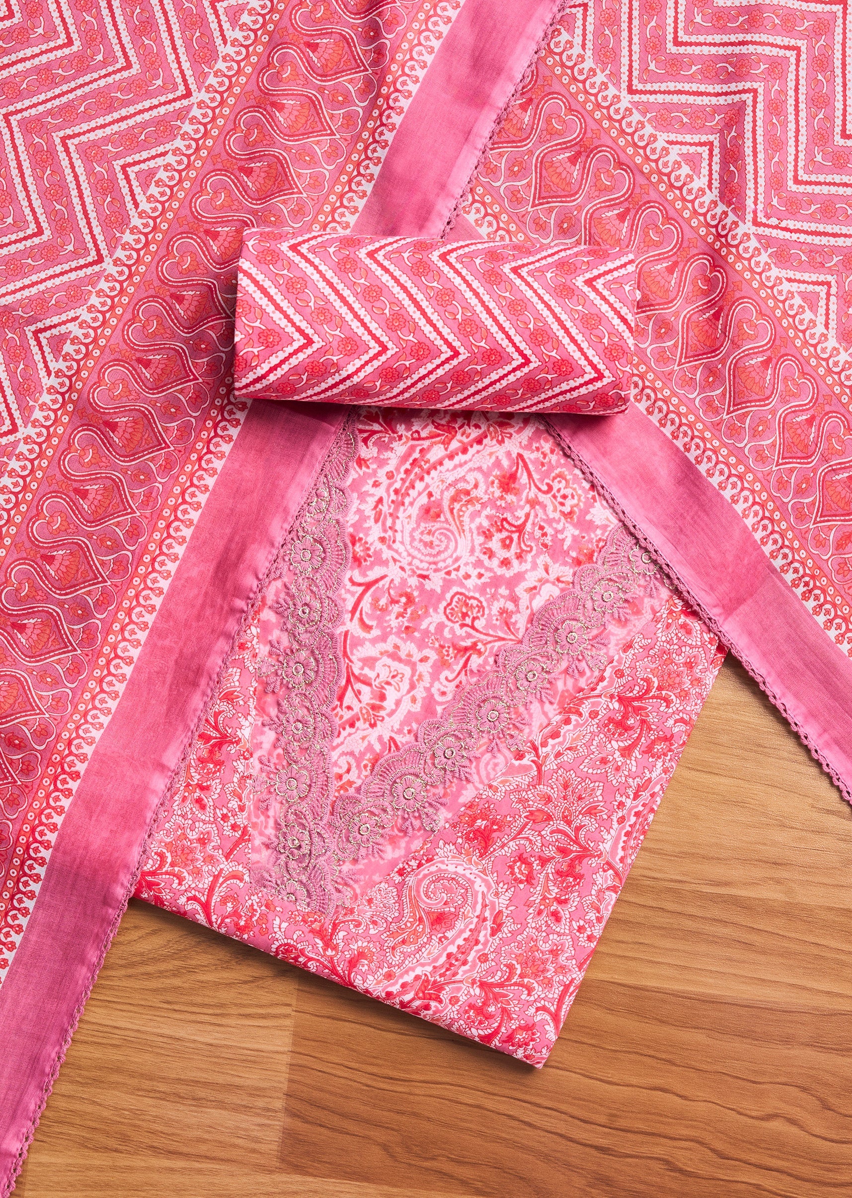 Buy Light Pink Cotton Printed Unstitched Suit Set | KALKI Fashion Global