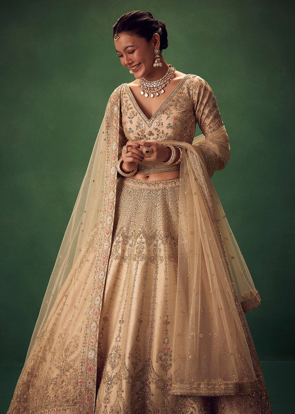 Light Gold Hand Embroidered Lehenga Set