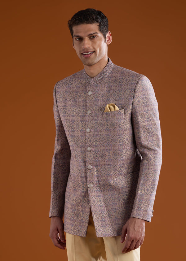 Lilac Jacquard Jodhpuri Set with Bead Work