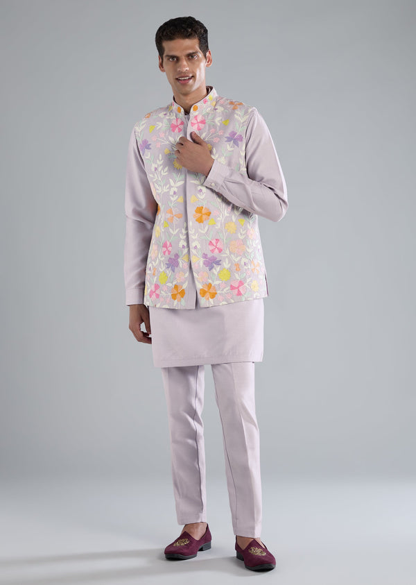 Lilac Kurta Jacket Set With Dori Work Detailing