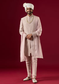 Lilac Silk Sherwani Set With Zari Work