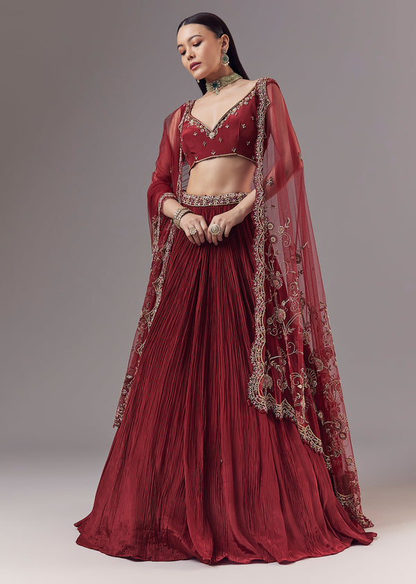 Maroon Bridesmaid Lehenga Set with Cutdana Work