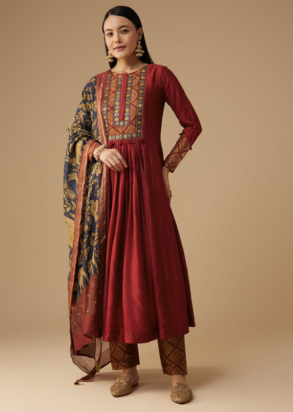 Brocade Anarkali Set With Heritage Print Dupatta