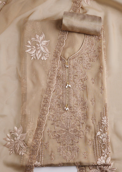 Mauve Organza Embroidered Unstitched Suit Set With Dupatta