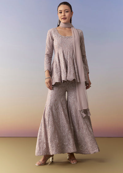 Mauve Peplum Kurta Palazzo Set