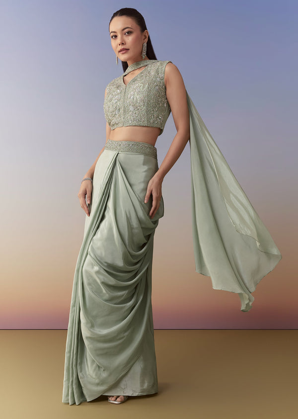 Mehendi Green Crop Top Skirt Set with Dupatta