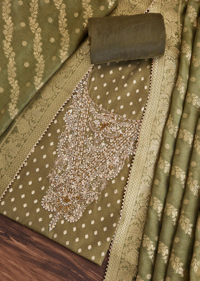 Mehendi Green Suit With Embroidered Detailing