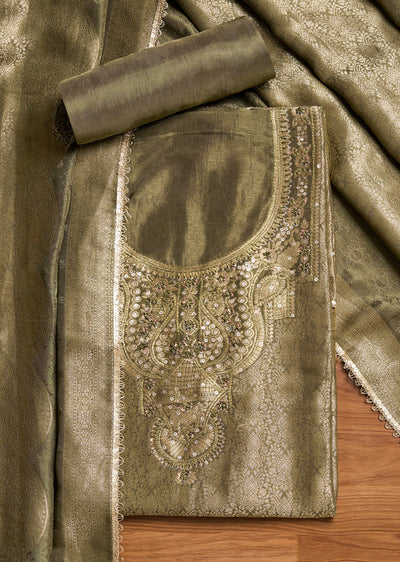 Mehendi Green Tissue Unstitched Suit With Dupatta