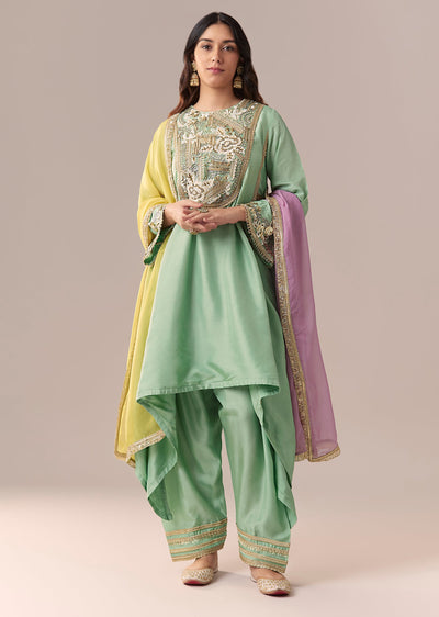 Mint Green Ombre Dupatta Kurta Set With Pant