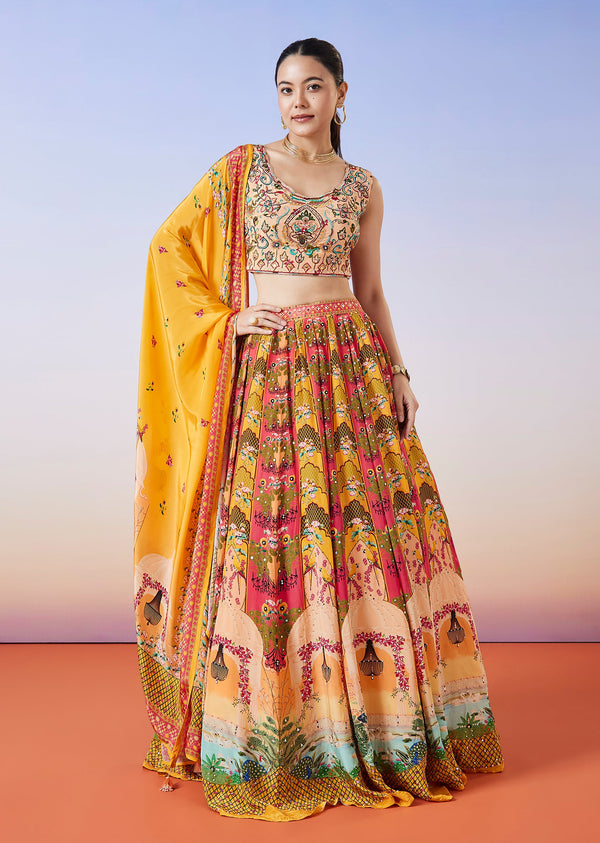 Multi Colour Printed Lehenga With Dupatta
