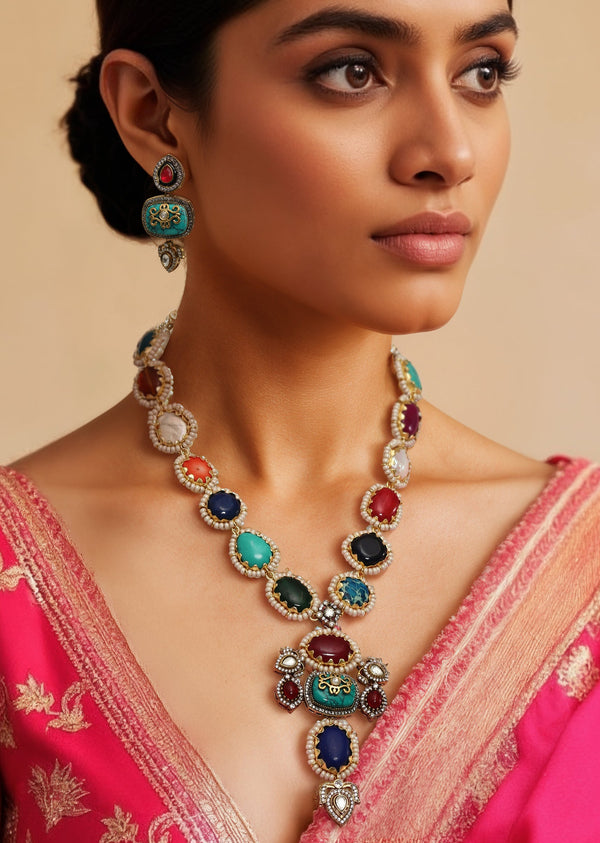 Multi Fusion Geometric Stone Necklace Set