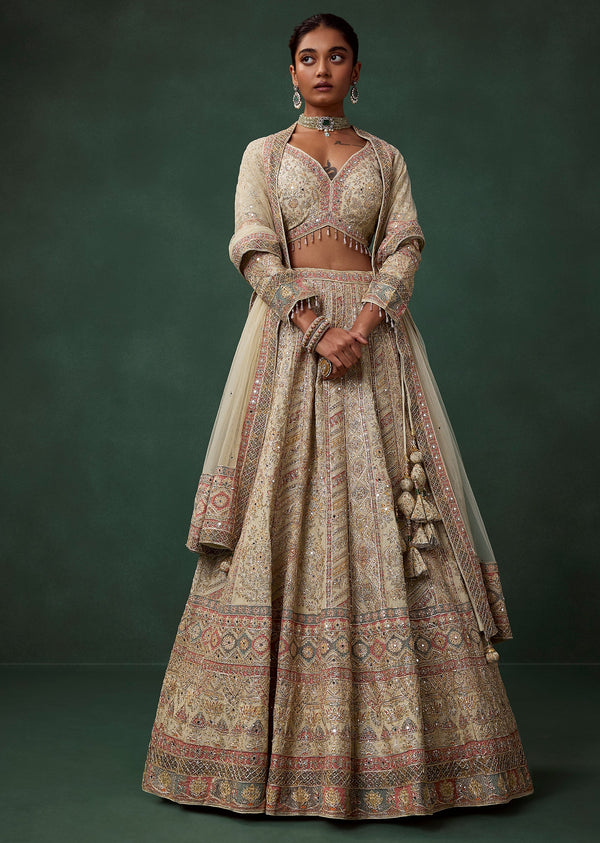 Multi Printed and Embroidered Kali Bridal Lehenga Set in Georgette