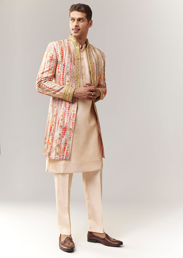 Multi Silk Indo Western With Resham And Zardosi Work