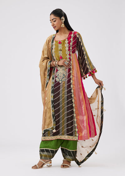 Multicolor Tissue Kalidar Anarkali Suit Set