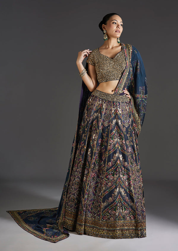 Navy Blue Lehenga With Regal Sparkle