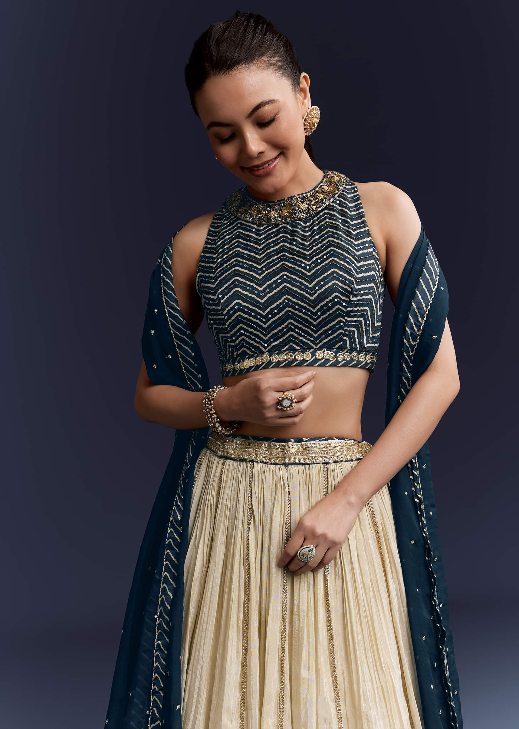 navy-blue-satin-bridesmaid-lehenga-with-hand-dyed-chevron-print-choli-sg345065-5.jpg