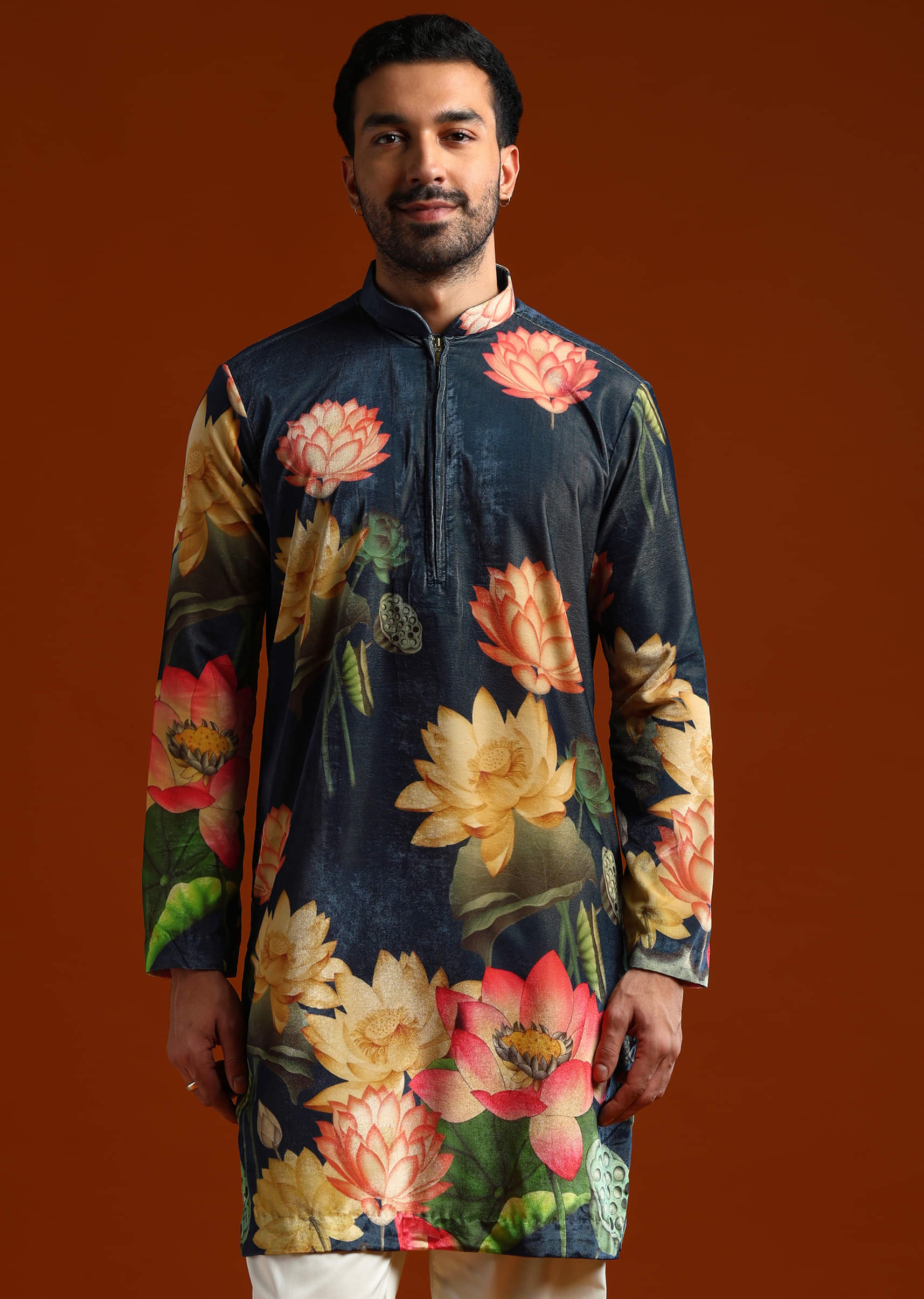 navy-blue-velvet-kurta-set-for-men-with-print-sg332516-4.jpg