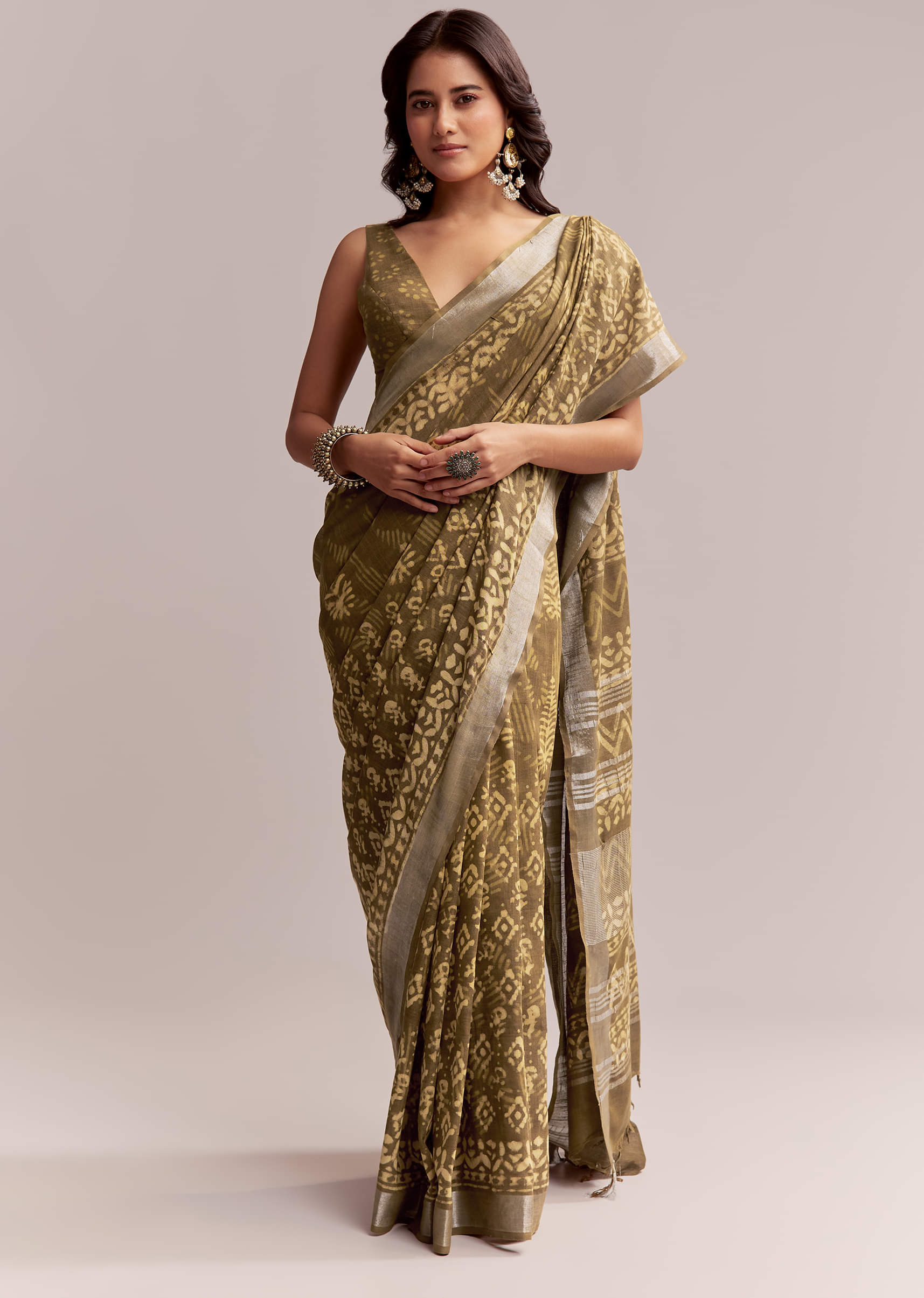 olive-green-linen-printed-saree-with-heritage-ajrakh-geometric-print-sg311982-3.jpg