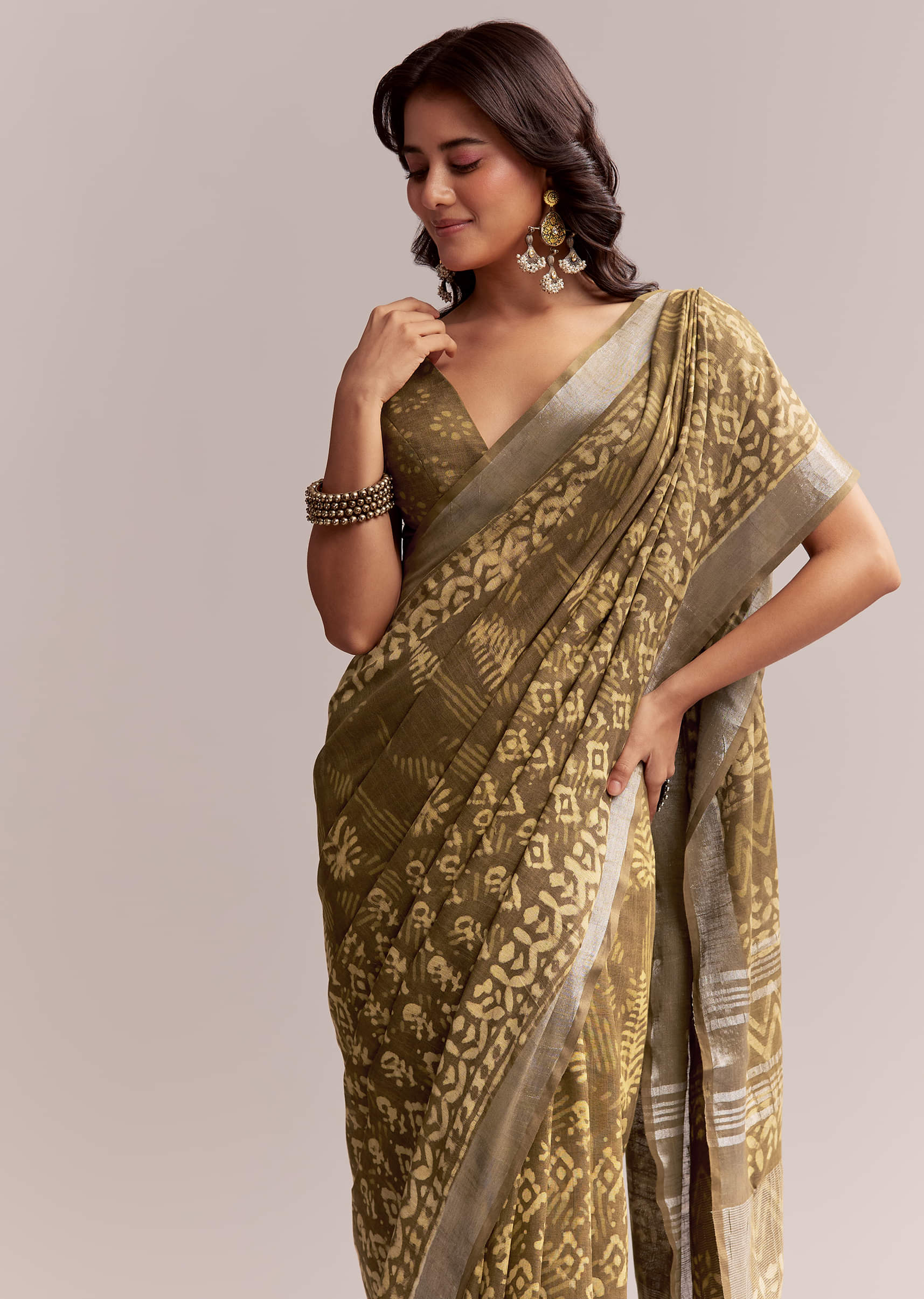 olive-green-linen-printed-saree-with-heritage-ajrakh-geometric-print-sg311982-5.jpg