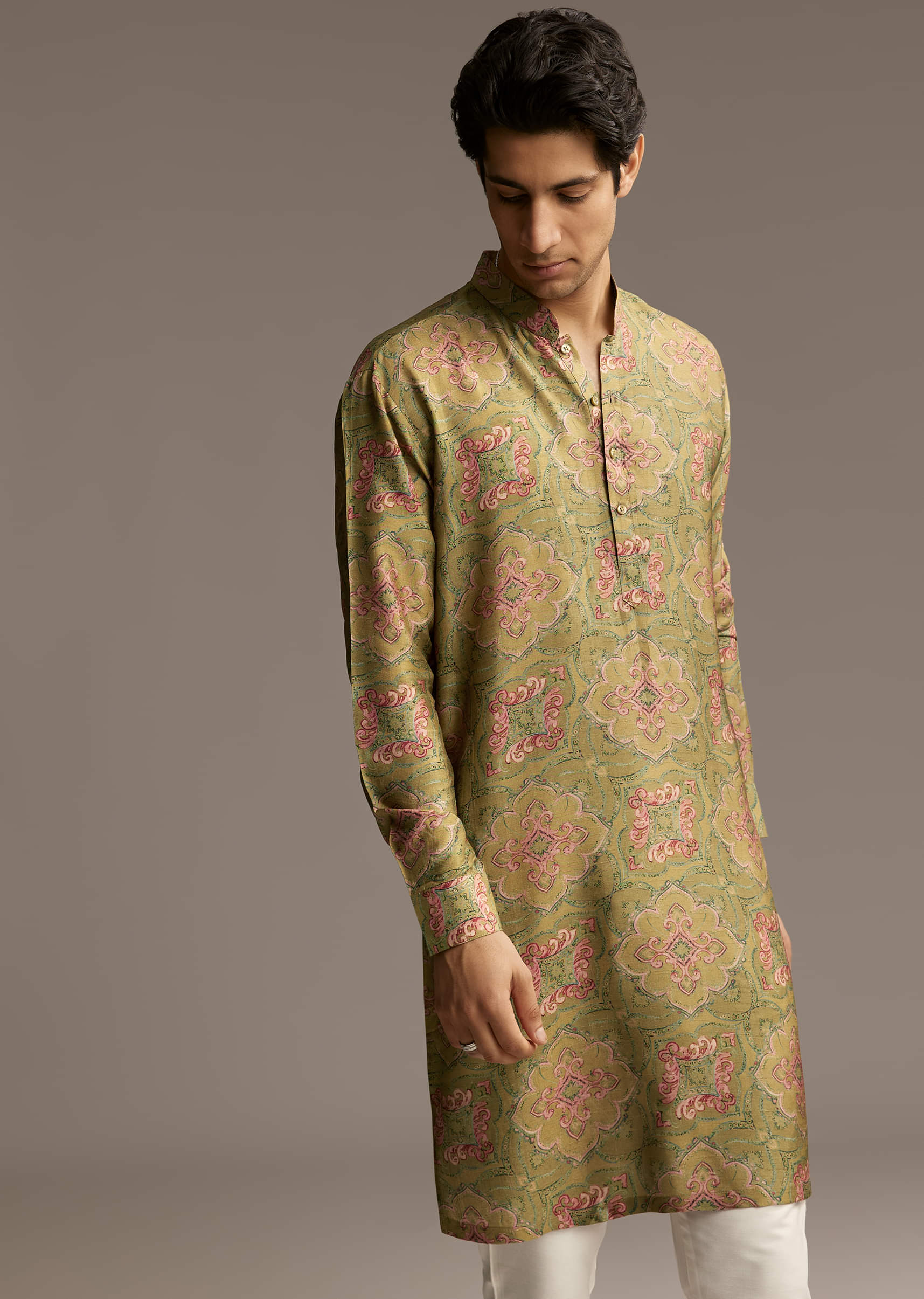 olive-green-silk-designer-kurta-for-men-with-vintage-floral-motif-print-sg322612-4.jpg