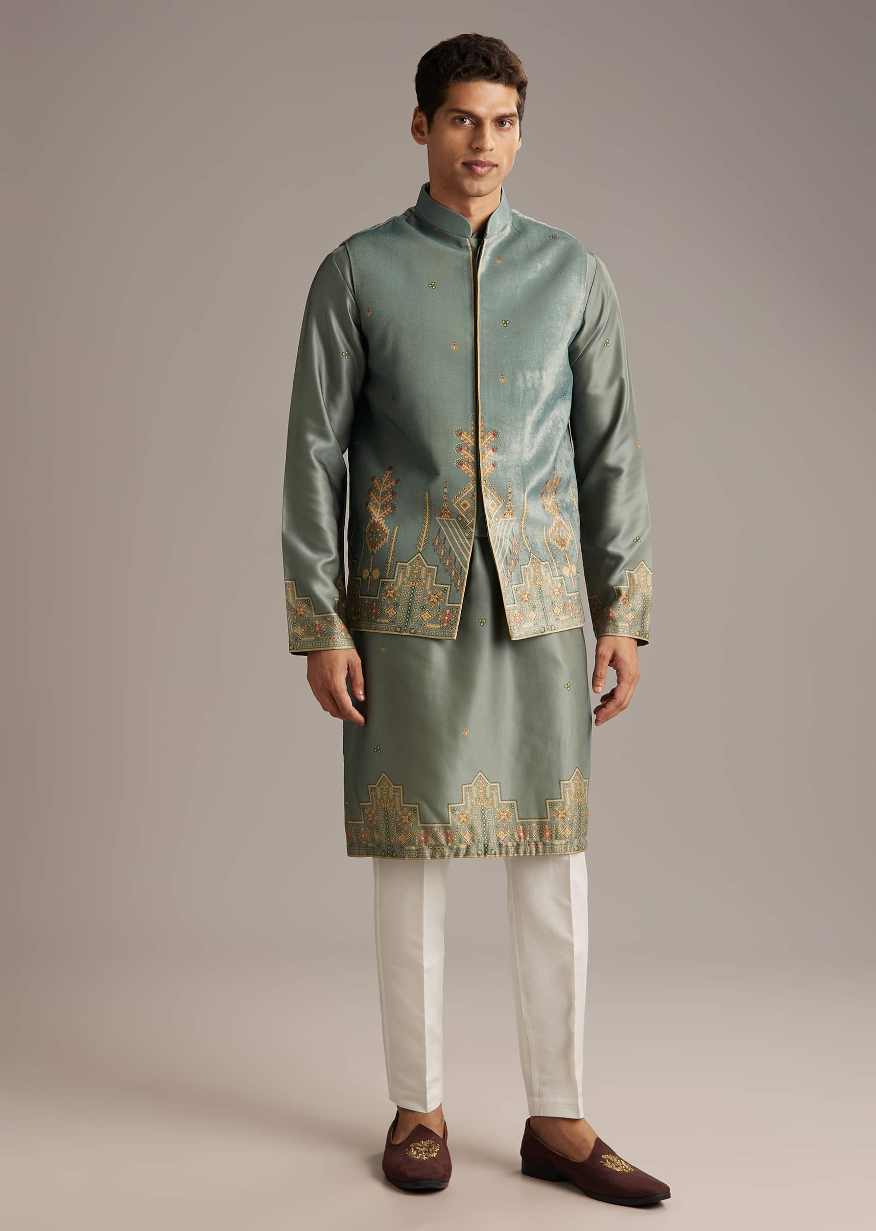 olive-velvet-kurta-jacket-set-for-men-with-geometric-print-sg332724-3.jpg