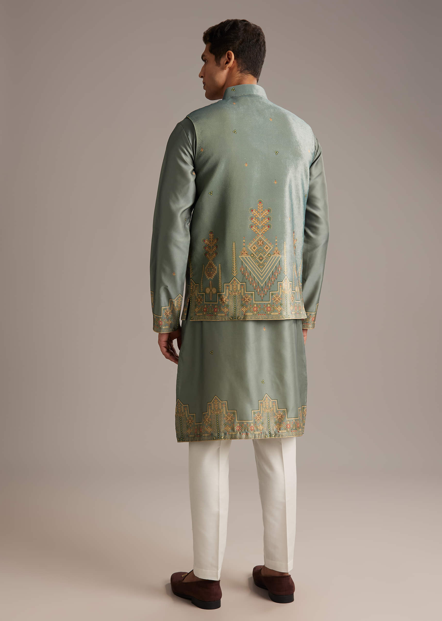 olive-velvet-kurta-jacket-set-for-men-with-geometric-print-sg332724-5.jpg