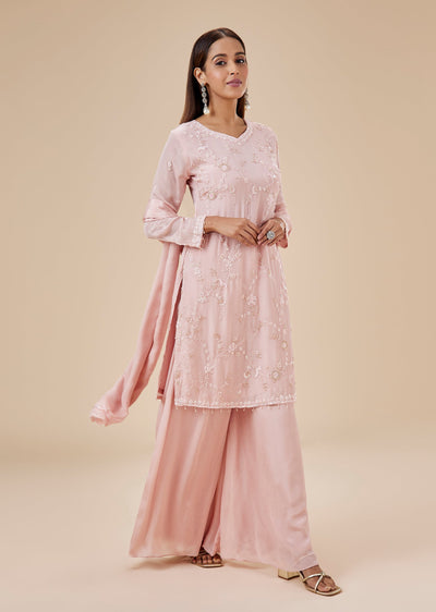 Peach Chinon Sequin Embroidered Sharara Suit Set