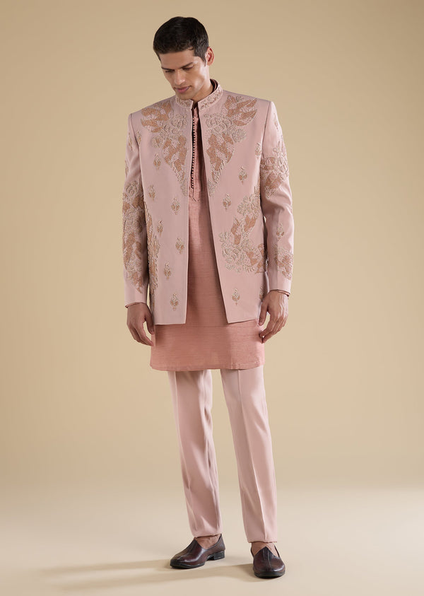 Peach Embroidered Jodhpuri Set