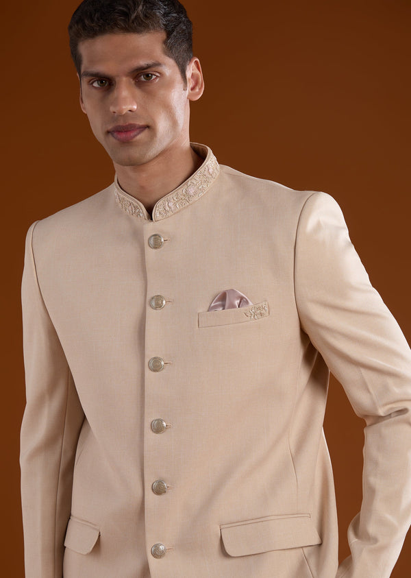Peach Rayon Jodhpuri With Thread Work