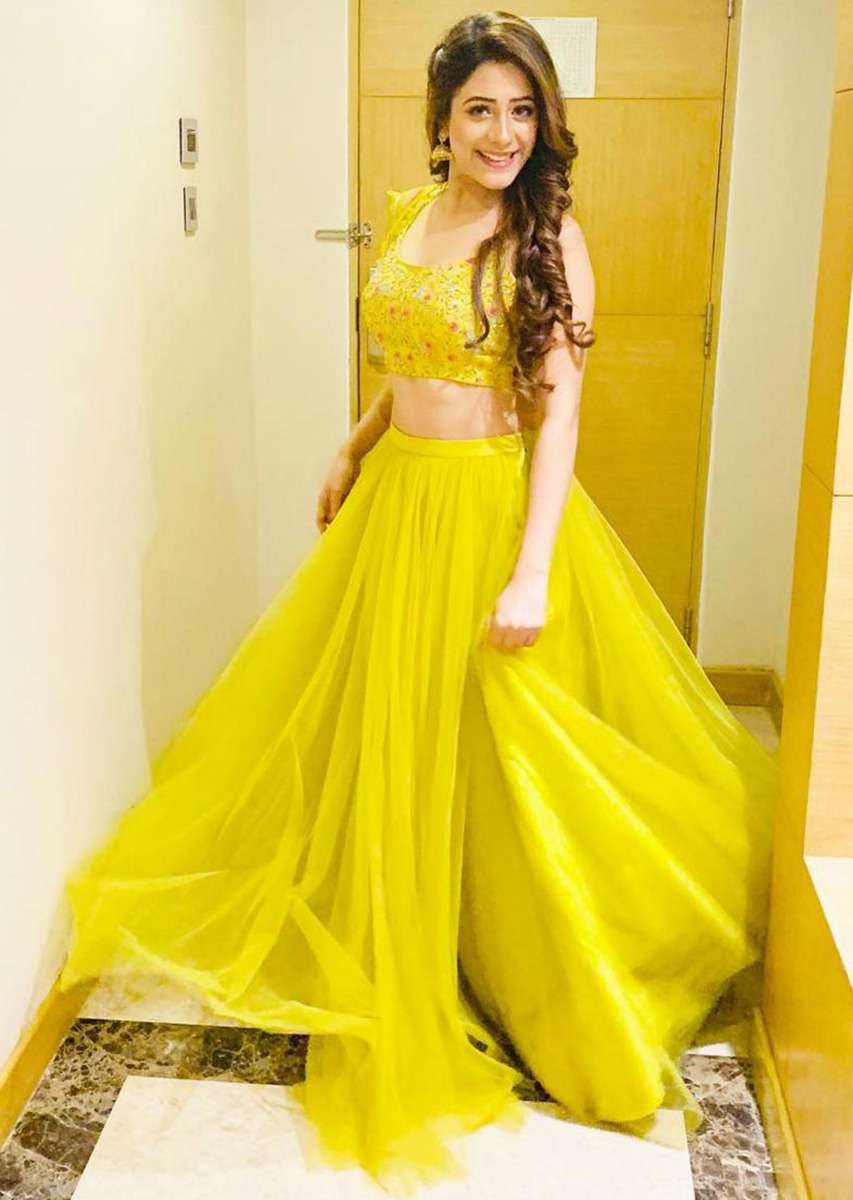 Hiba Nawab in Kalki pine yellow net lehenga choli